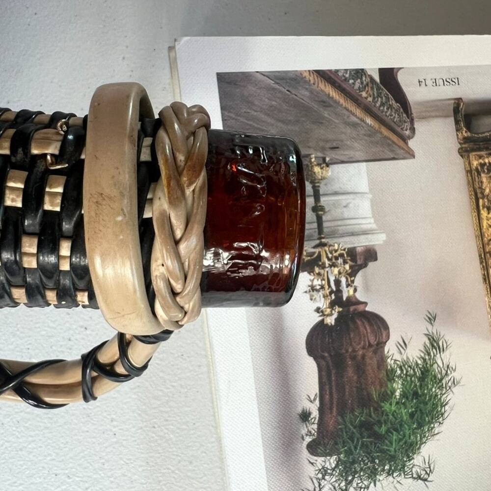 Vintage V Levante Bottle Spanish Woven Wicker Covered Brown Glass - Picture 9 of 13